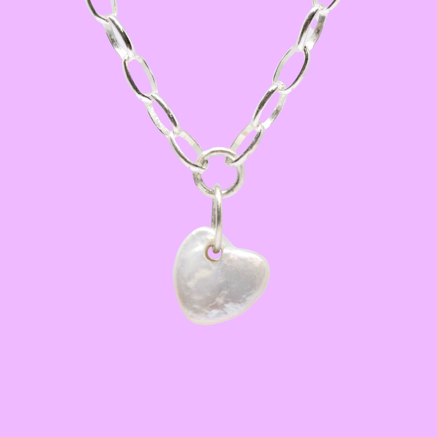 Pearl Heart Silver Necklace. Jewellery made by Fruit Bowl Studio Wānaka