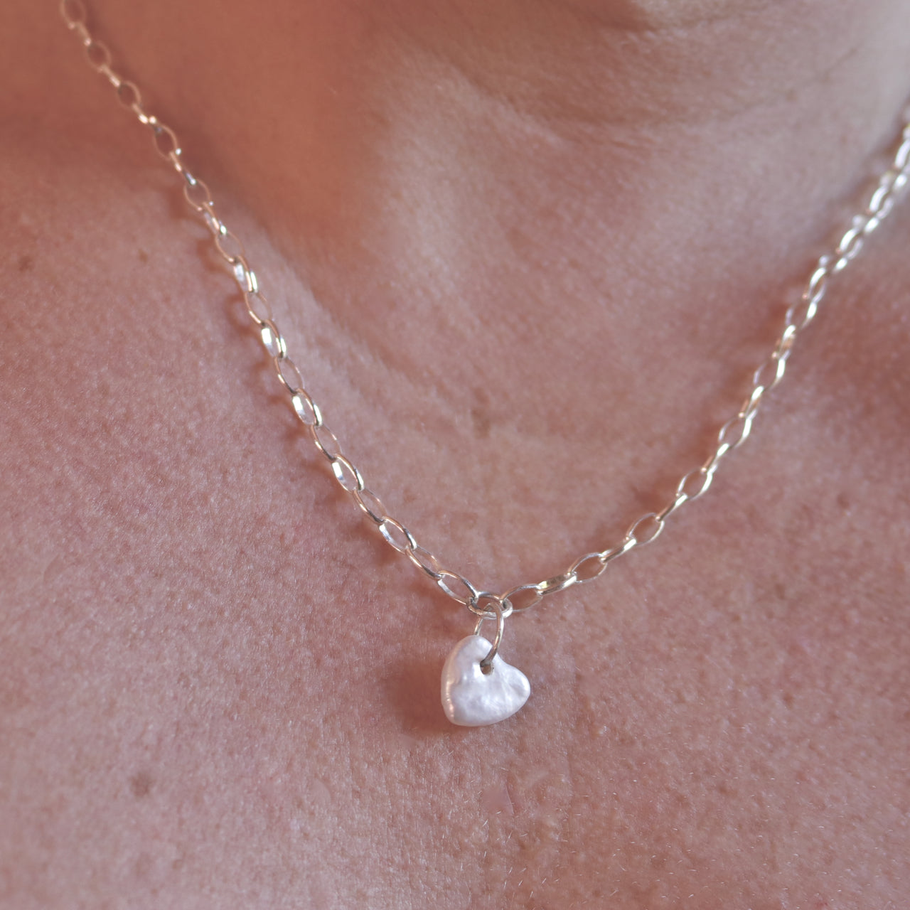 Pearl Heart Silver Necklace. Jewellery made by Fruit Bowl Studio Wānaka