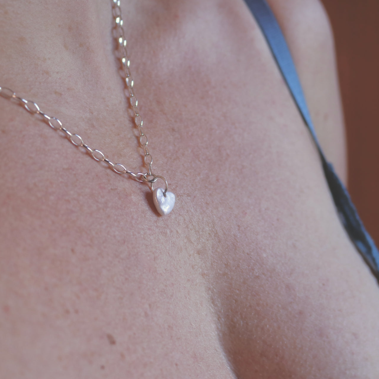 Pearl Heart Silver Necklace. Jewellery made by Fruit Bowl Studio Wānaka