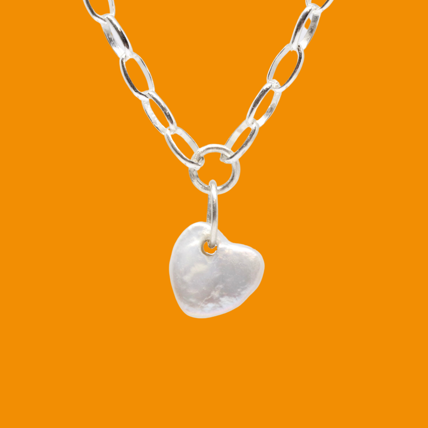 Pearl Heart Silver Necklace. Jewellery made by Fruit Bowl Studio Wānaka