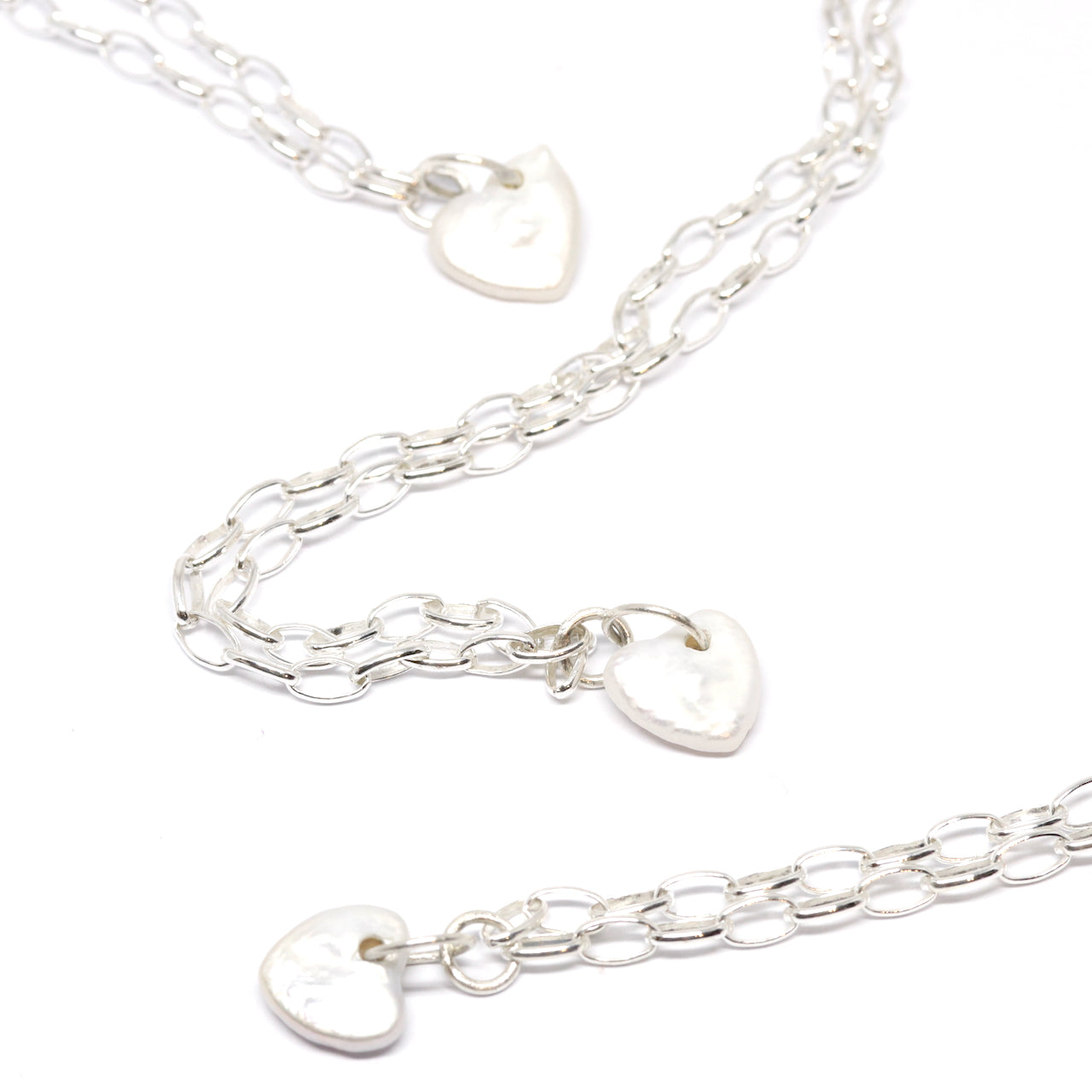 Pearl Heart Silver Necklace. Jewellery made by Fruit Bowl Studio Wānaka