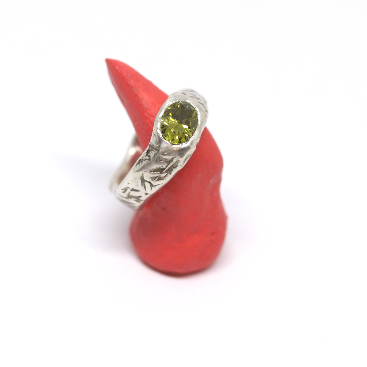 Ring - Textured Oval Olive Gem Ring