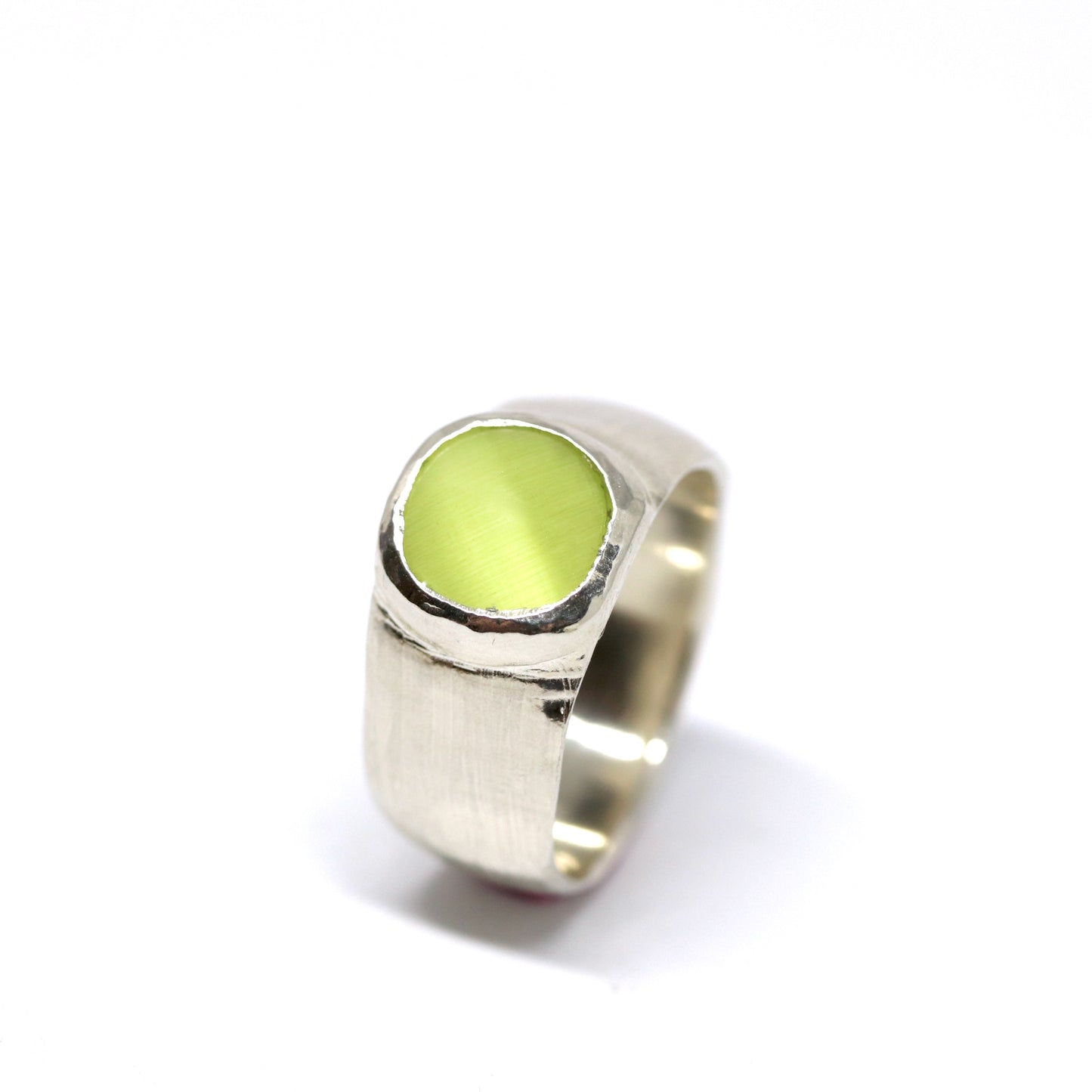 Ring - Wide Band with Acid Green Glass