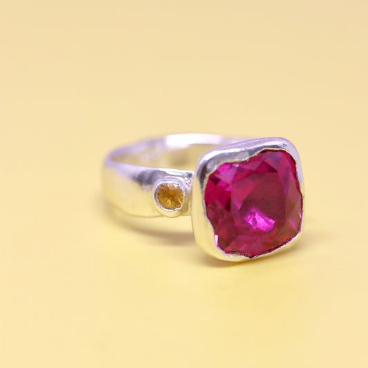 Ring - Cocktail Ring - Ruby Pink Square