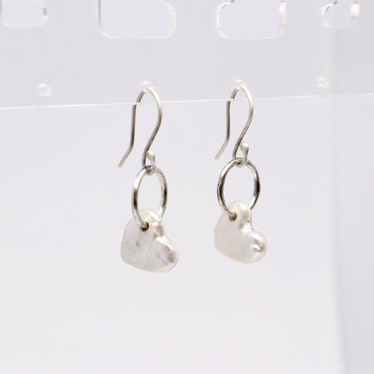 Fruit Bowl Studio Pearl Heart Earrings. Made in Wānaka, New Zealand.