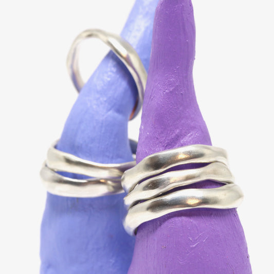 Waterworn sterling silver rings, jewellery made in Wānaka by Fruit Bowl Studio