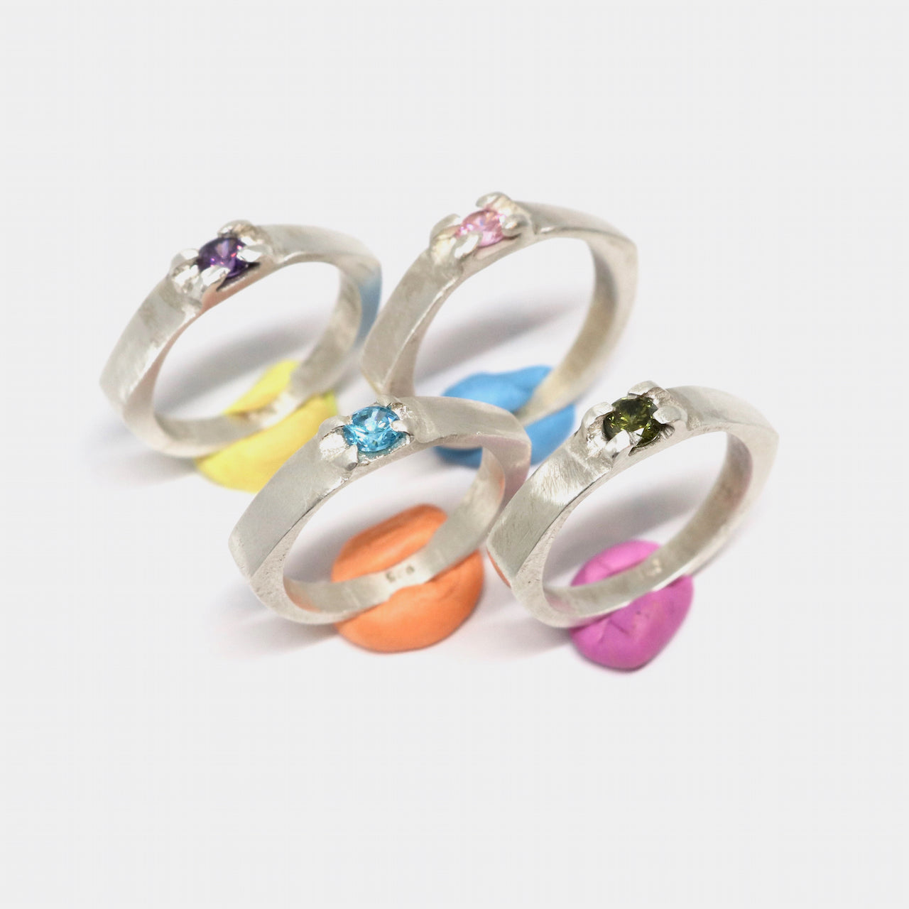 Silver and cubic zirconia rings. Made in Wanaka. Unique, colourful jewellery designed and crafted by New Zealand artist and jeweller Briar Hardy-Hesson.