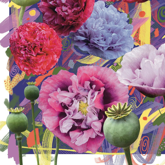 Colorful floral arrangement with abstract geometric background