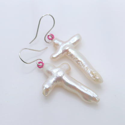 Pearl Cross Earrings