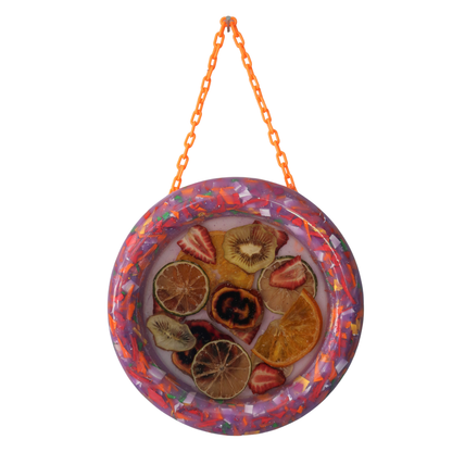 Round hanging fruit and resin artwork