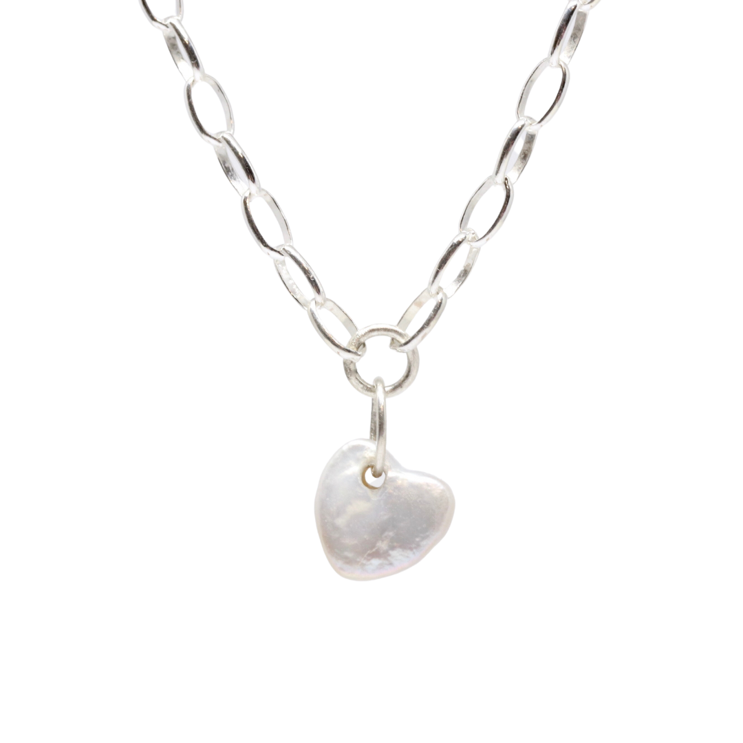 Pearl Heart Silver Necklace. Jewellery made by Fruit Bowl Studio Wānaka
