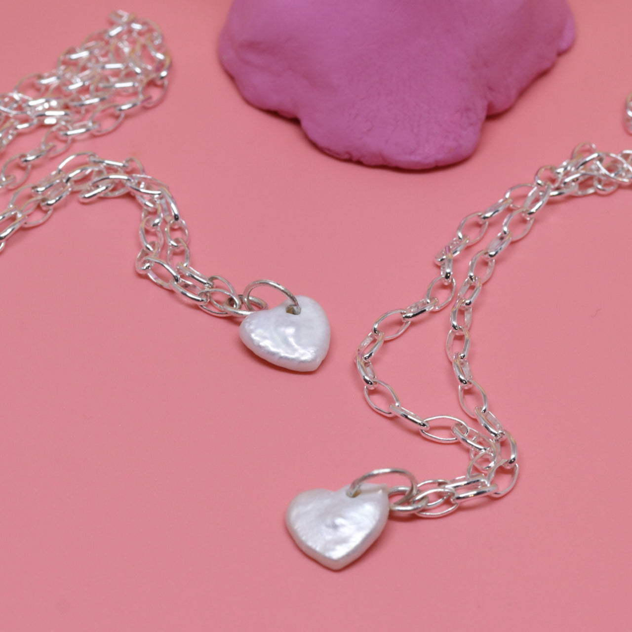 Pearl Heart Silver Necklace. Jewellery made by Fruit Bowl Studio Wānaka