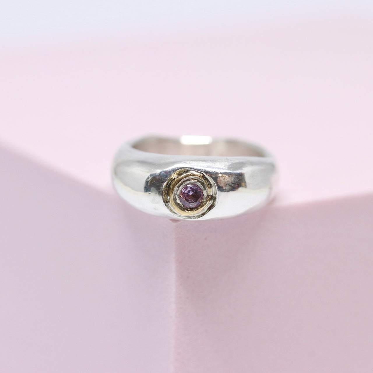 Ring - Chunky Ring: Pink Gem with 22k gold