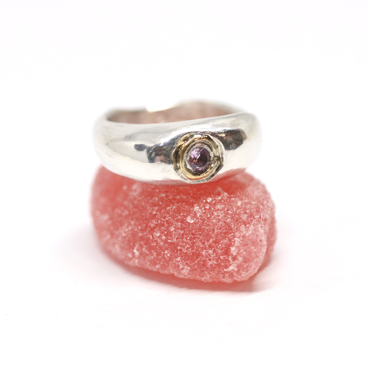 Ring - Chunky Ring: Pink Gem with 22k gold