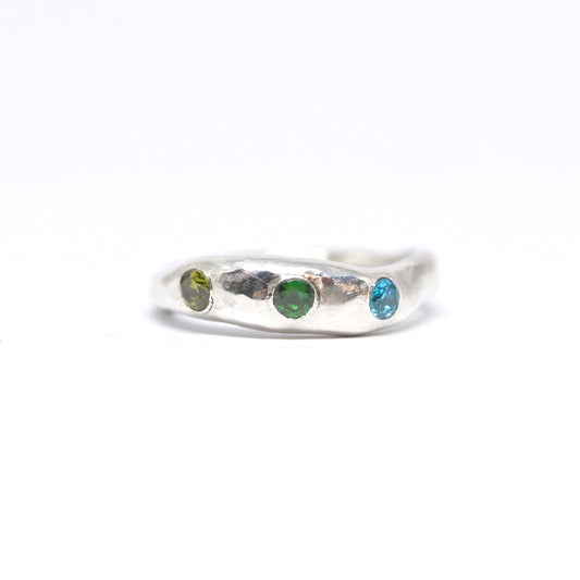 Ring -  Wonky Royal - Olive, Emerald & Sky Blue