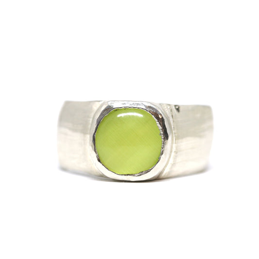 Ring - Wide Band with Acid Green Glass