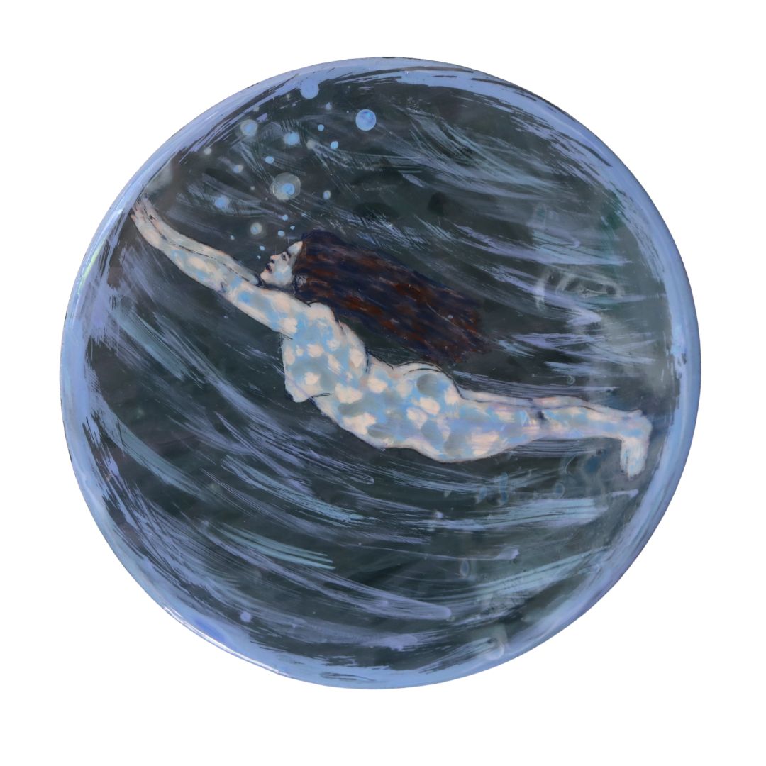 Round painting of woman underwater