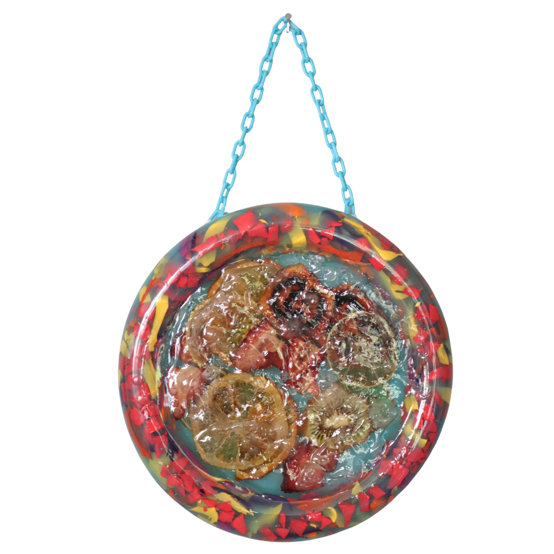 Round resin and fruit artwork