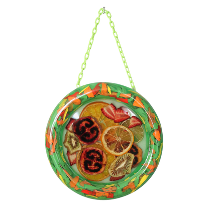 Decorative hanging resin artwork with fruit  on a white background