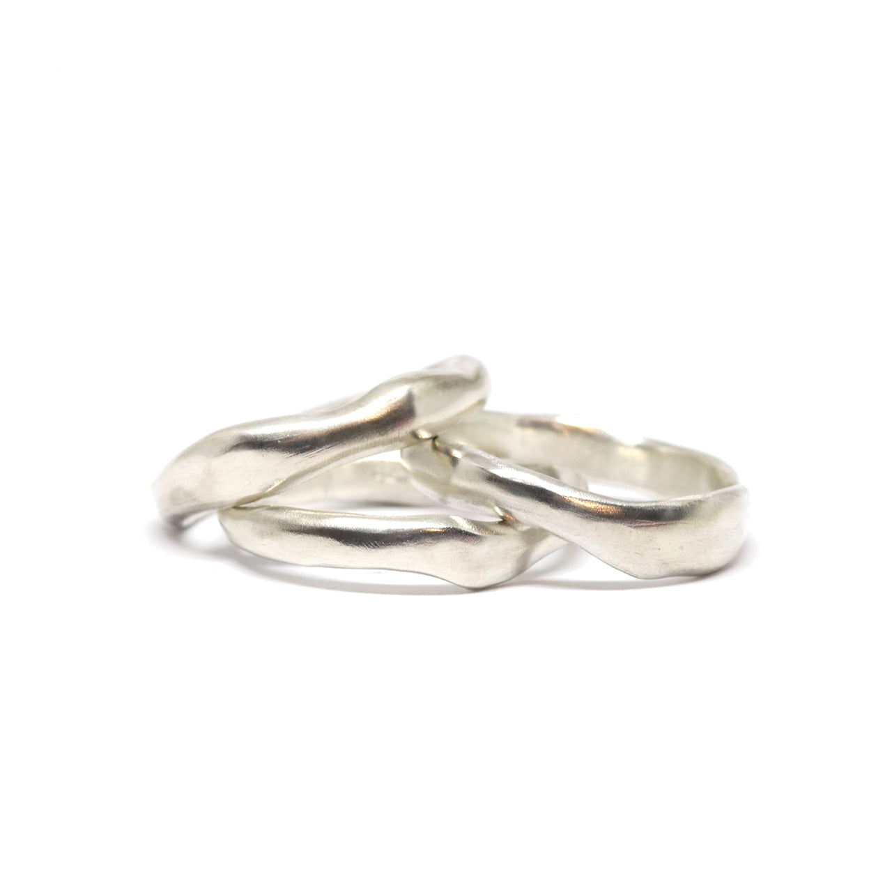 Waterworn sterling silver rings, jewellery made in Wānaka by Fruit Bowl Studio