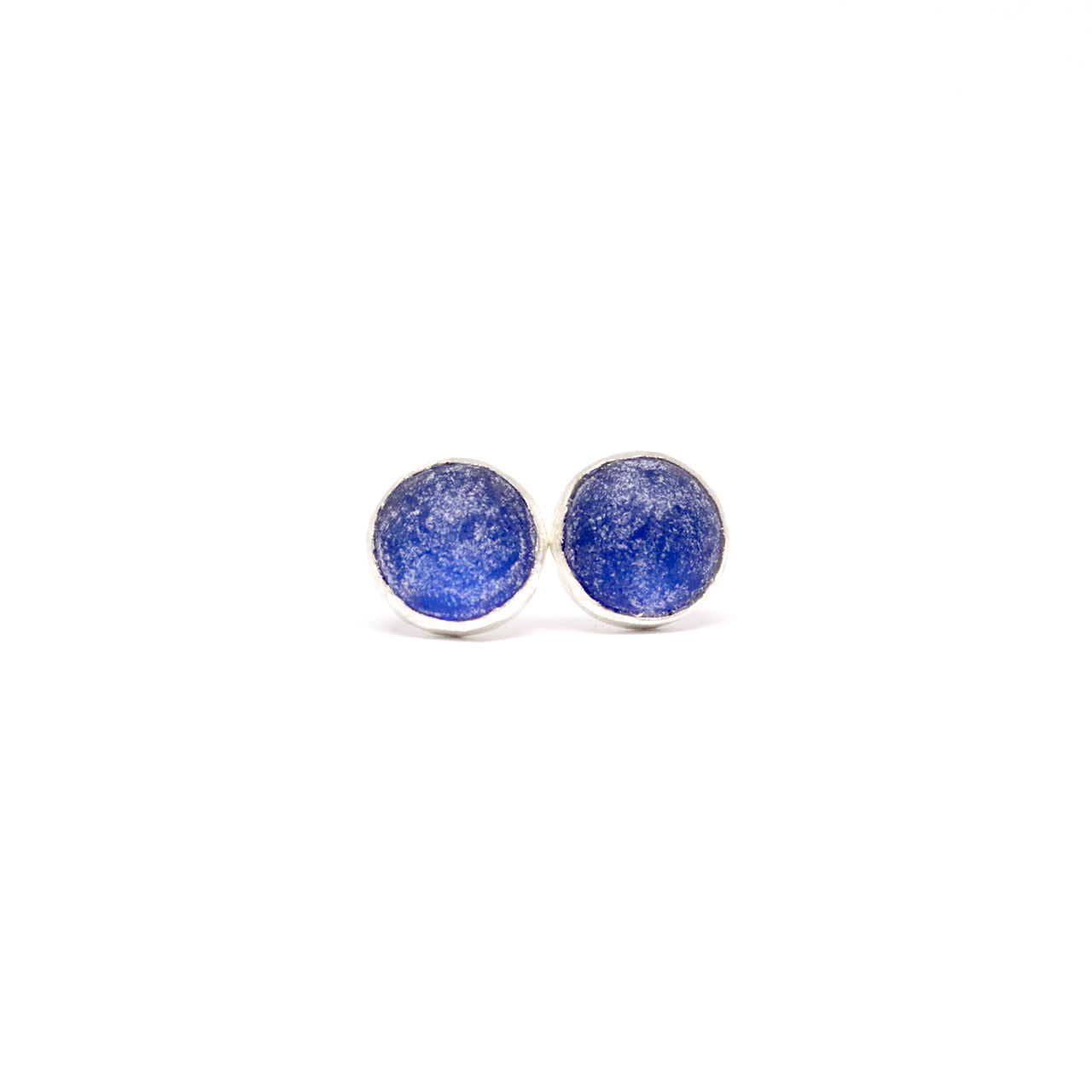 Cobalt Blue stud earrings. Hand made jewellery by Wānaka artist and jeweller Briar Hardy-Hesson.