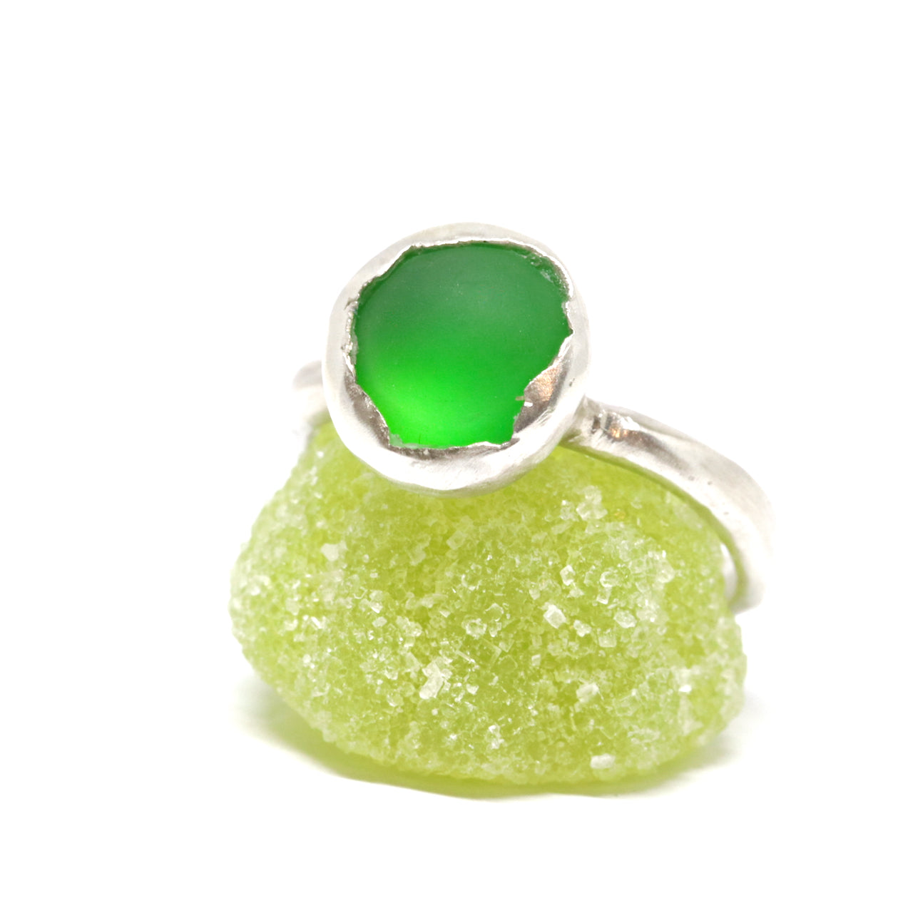 Juicy bright green resin Button ring_Fruit Bowl Studio_made in Wanaka