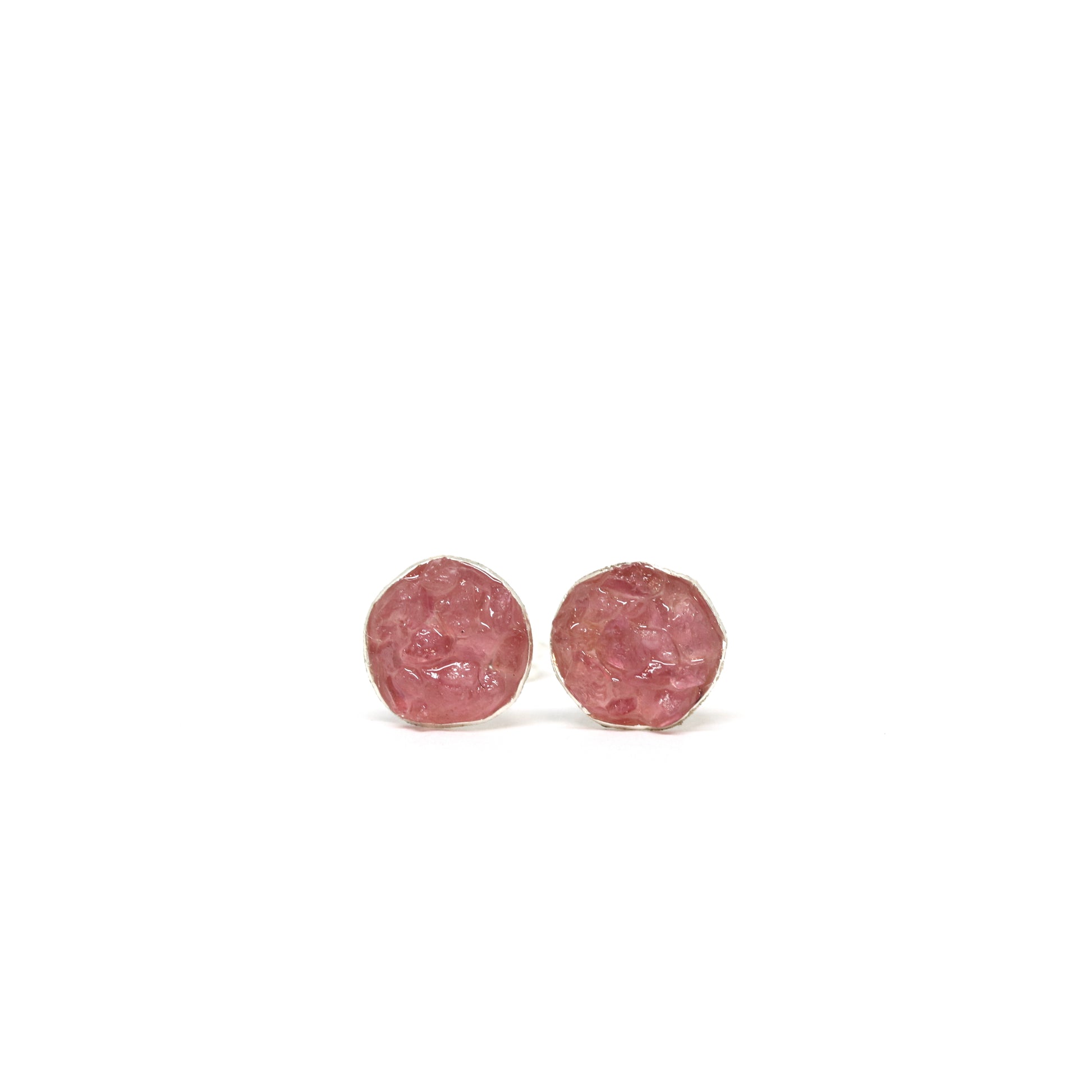 Pink Tourmaline. Gemstone and silver stud earrings. Made in Wanaka. Unique, colourful jewellery designed and crafted by New Zealand artist and jeweller Briar Hardy-Hesson.