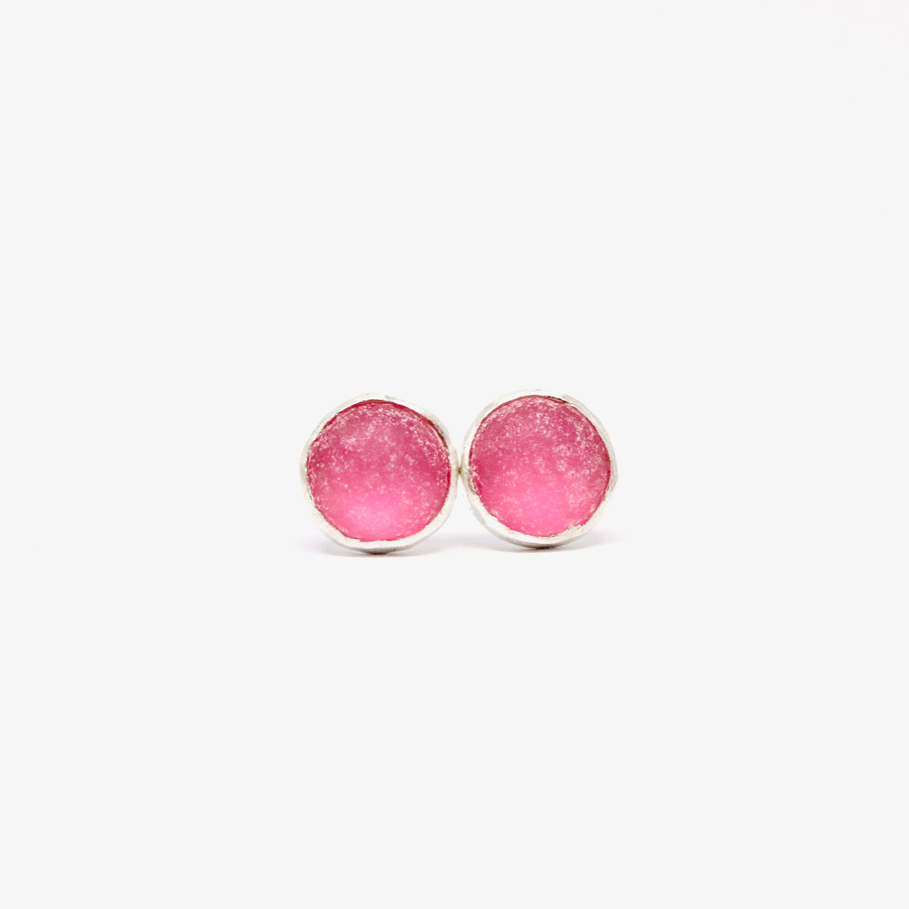 Bright Pink stud earrings. Hand made jewellery by Wānaka artist and jeweller Briar Hardy-Hesson.