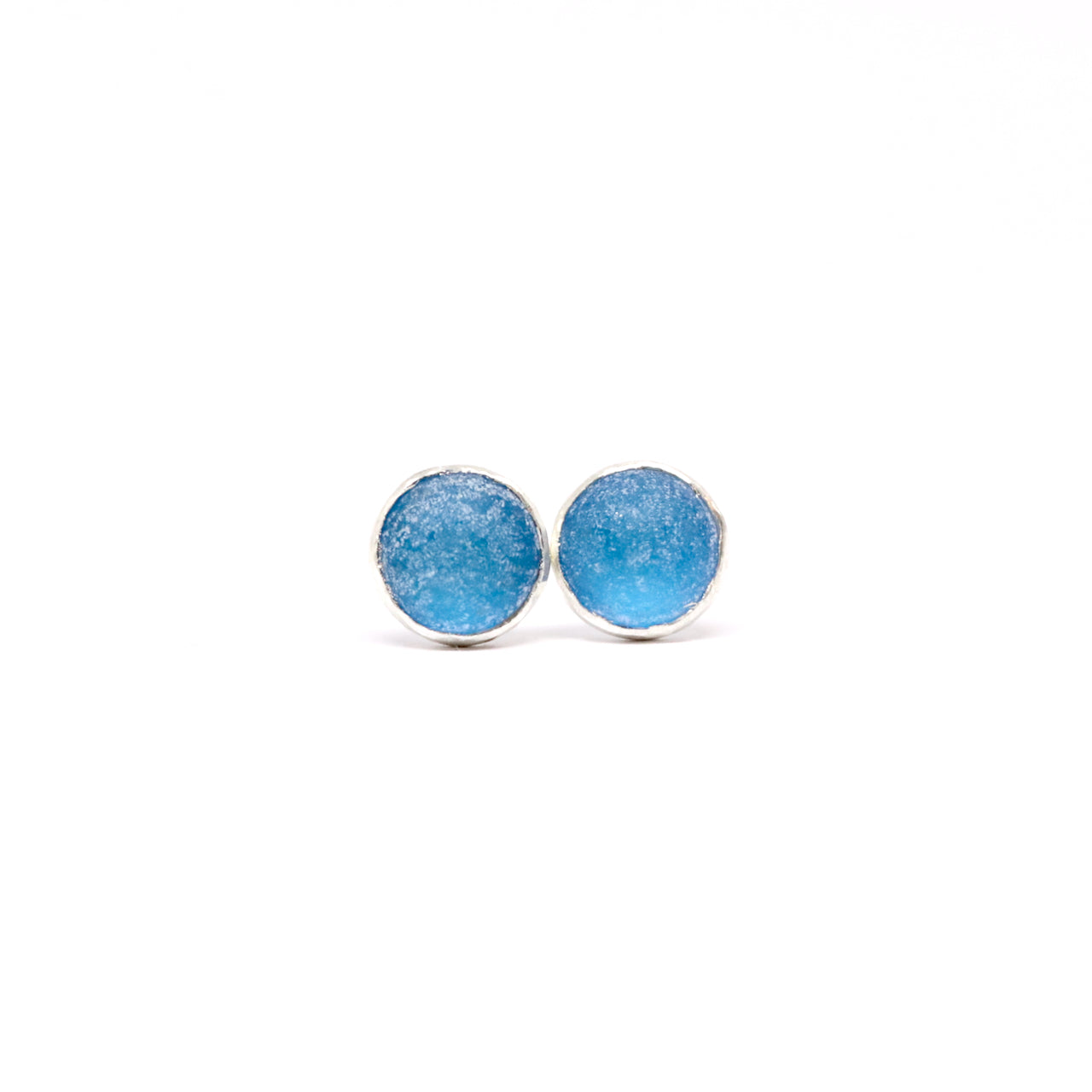 Sky Blue stud earrings. Hand made jewellery by Wānaka artist and jeweller Briar Hardy-Hesson.